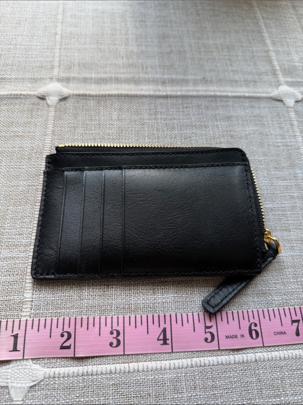 Madewell Black Leather Zip Card Holder with Gold Hardware